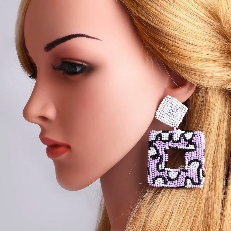 Серьги-гвоздики в богемном стиле с леопардовым принтом Геометрическая Корона