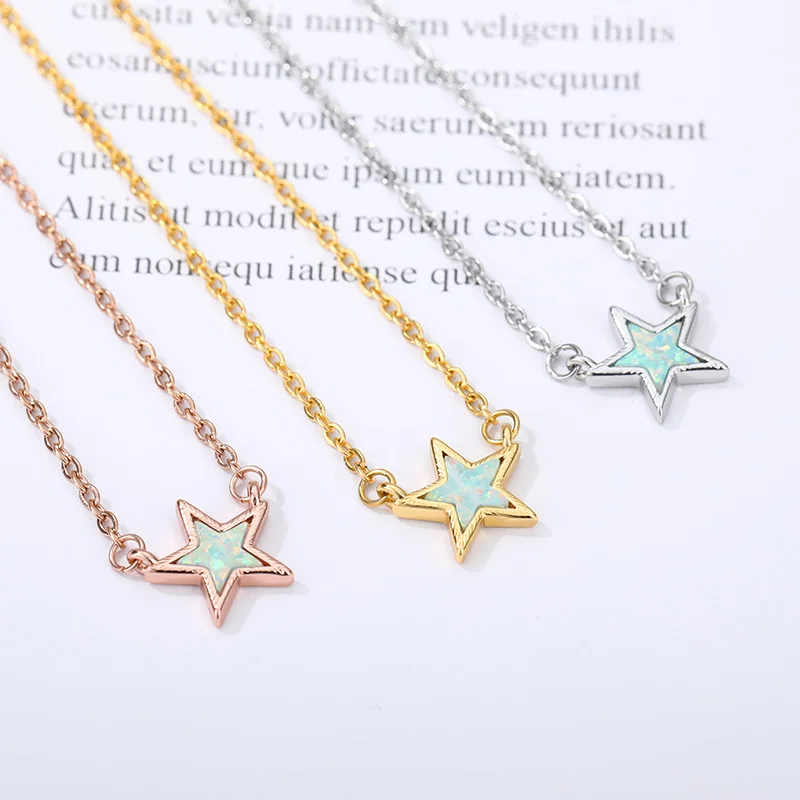

Five Pointed Star Necklace For Women Girl Gold Stainless Steel Neck Chain Green Stone Female Pendant Necklace Cute Jewlery 2020
