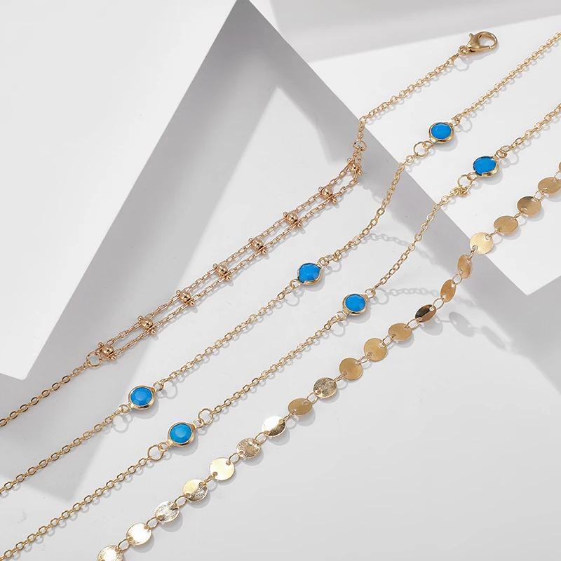 Золотая цепочка для ног Tocona в богемном стиле 4 шт./компл. браслеты с кристаллами и