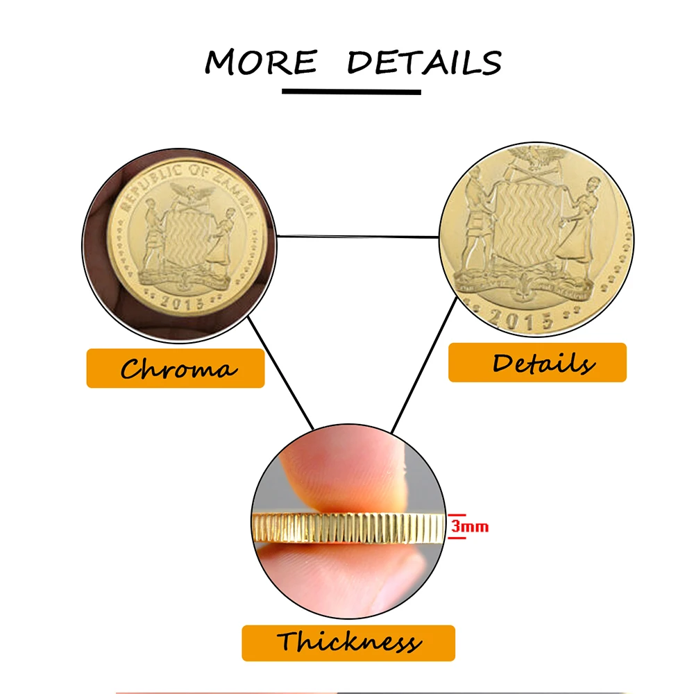 

RH Gold Plated Mosaic African Wildlife Zambia Lion Commemorative Coin Challenge Coins Collectibles For Business Gifts
