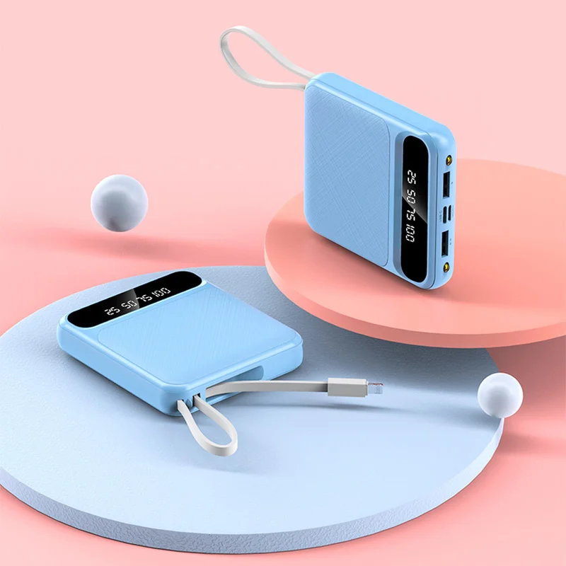 

Mini Power Bank 30000mAh with Digital Display Portable Charge Powerbank Built In Cables External Battery Fast Charger For iPhone