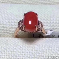 kjjeaxcmy fine jewelry 925 sterling silver gem natural red coral new female lady girl woman ring fashion support detection