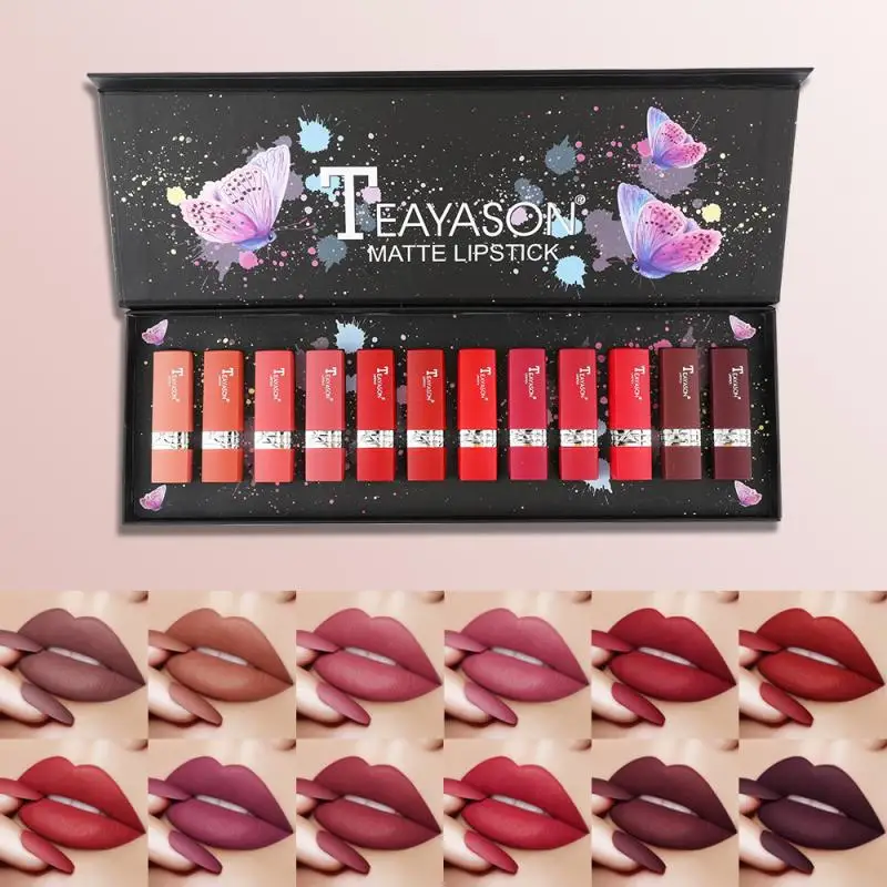 Мини помада TSLM1 12 цветов красная бархатная туманная туба натуральная матовая