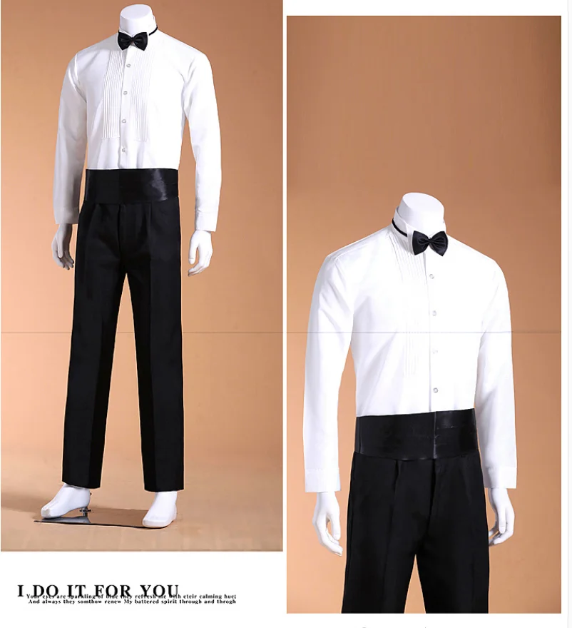 

4pcs Pleated Shirt + Bow Tie + Pants + Girdle Men Dress Shirt Fashion Formal Blouses Et Chemises Singer CostumeMans Clothing
