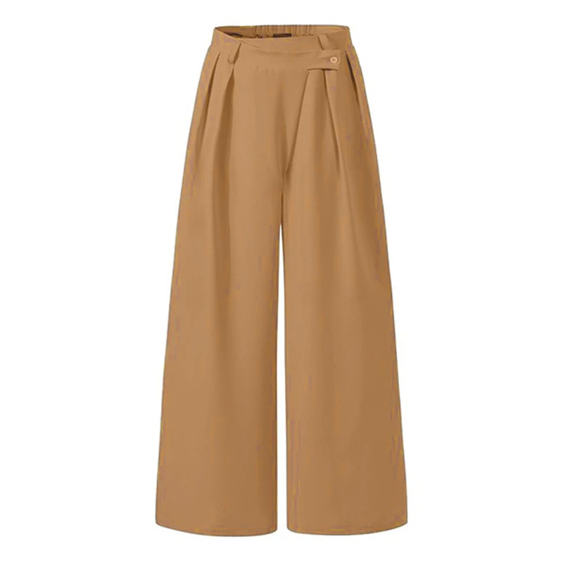 

Women High Waist Loose Pants Full Length Wide Leg Pants Summer Female Fashion Irregular Buttons Belt Trousers 2021