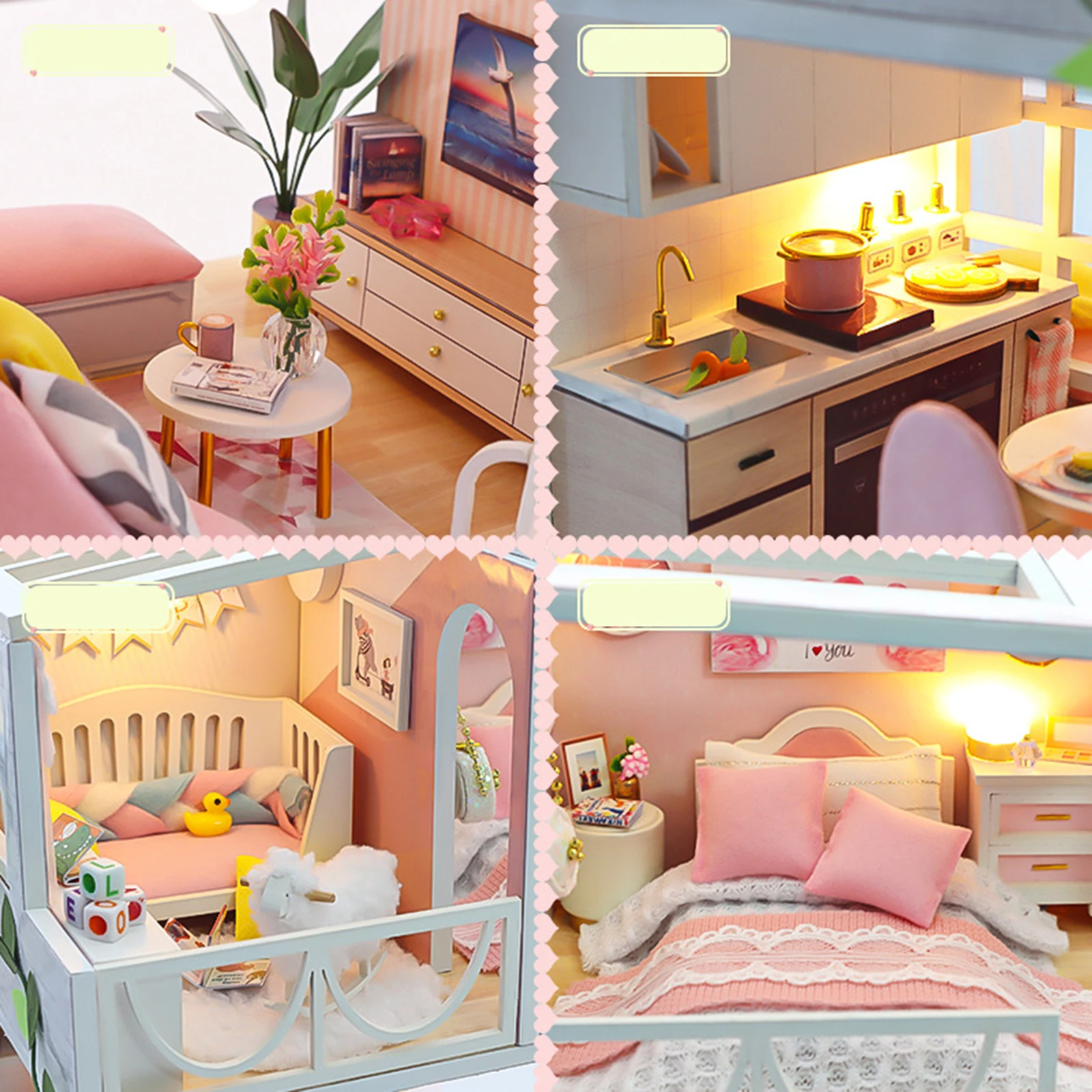 

Handcraft Dollhouse with Furniture Cottage LED Light Wooden Room Doll House