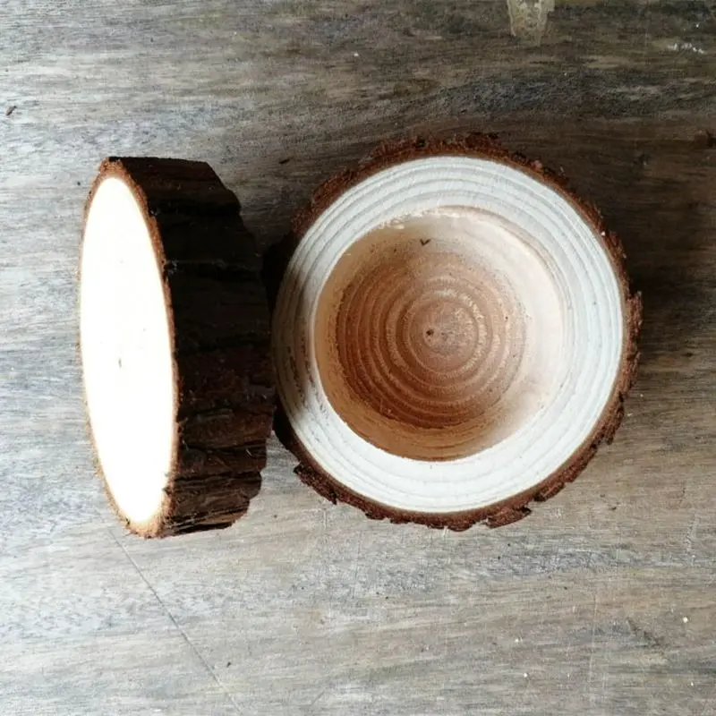 

5-6cm Small Size Handmade Unfinished Blank Wedding Ring Box Natural Wood Jewelry Dispaly DIY Lettering Rustic Ring Box