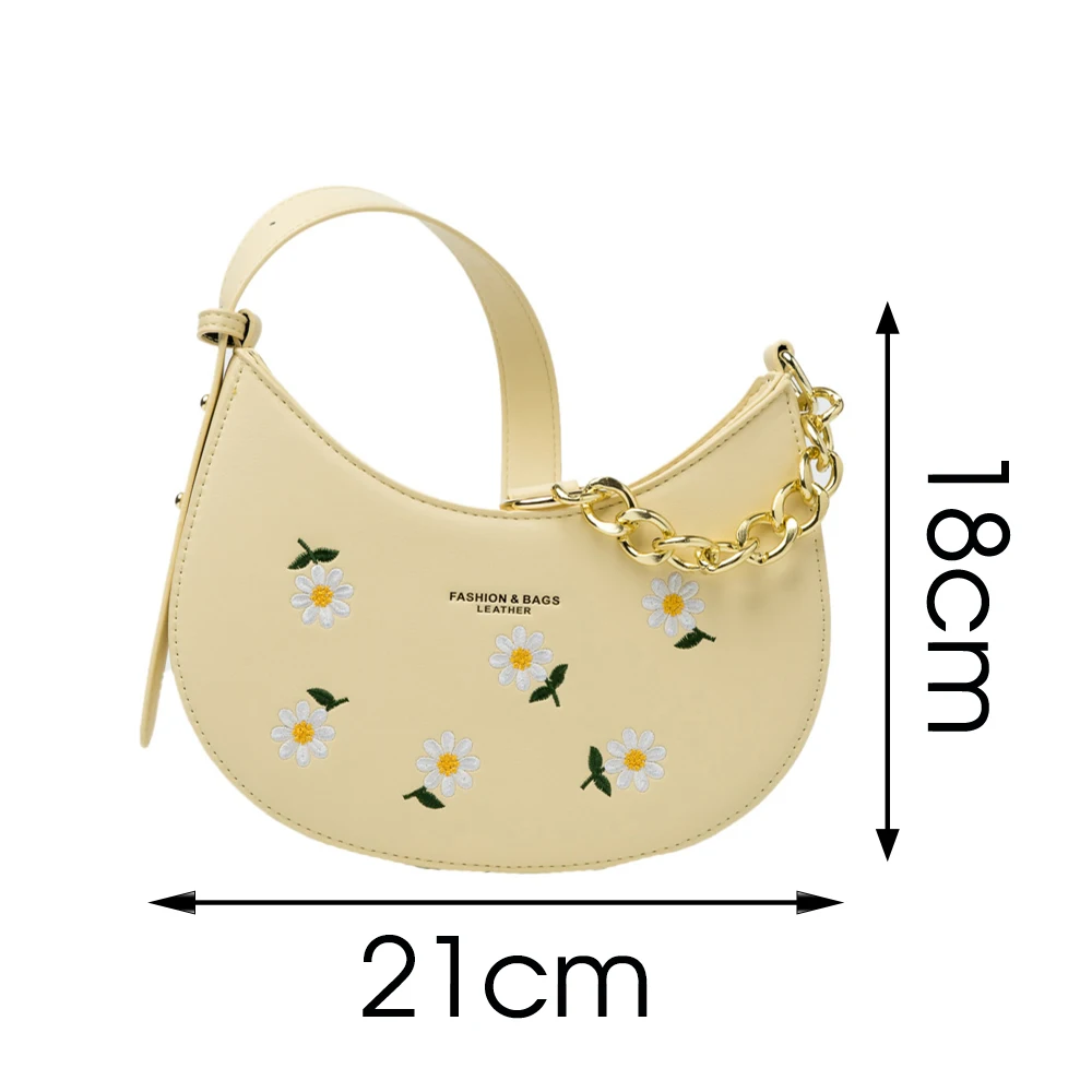 

Embroidery Trendy PU Leather Underarm Shoulder Bags 2021 Women's Brand Half Moon Design Handbags Luxury Fashion Ladies Purses