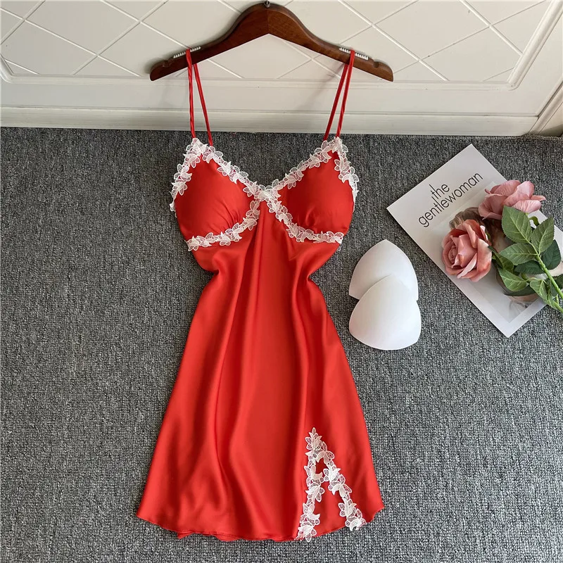 Летние пикантные район Для женщин Ночная рубашка шелковые ночные рубашки для