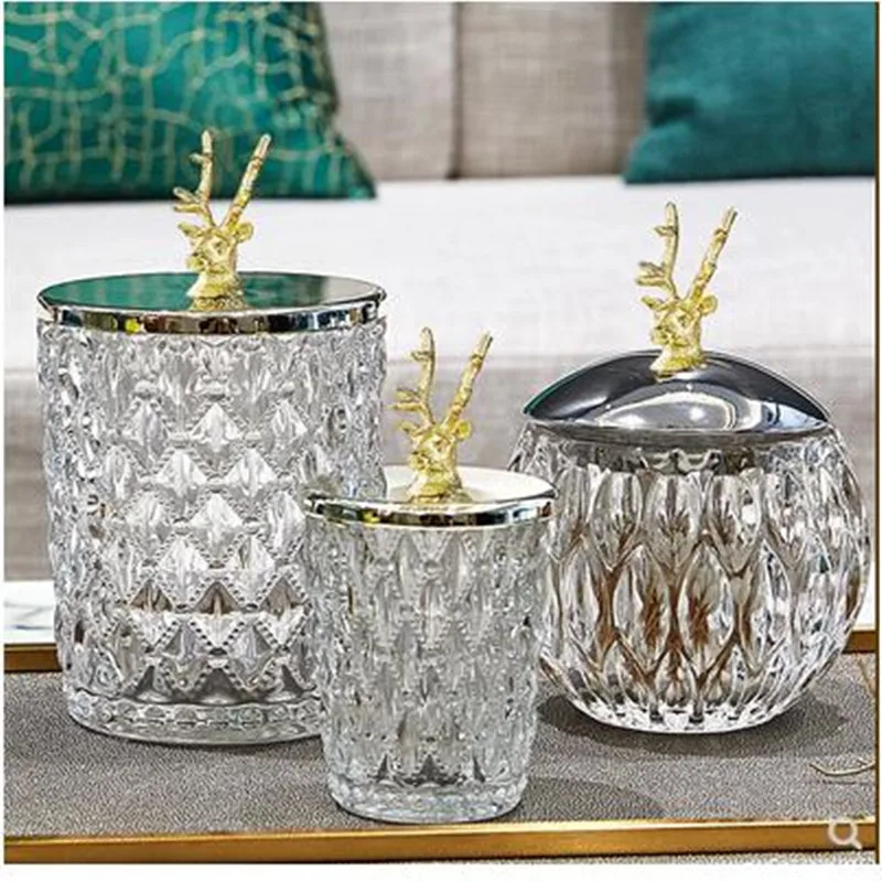 

Deer head storage jar, embossed crystal glass, toothpick jar and candy jar, home office restaurant bar table decoration gifts