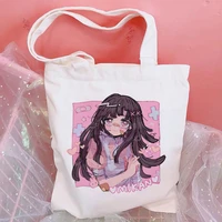 cute mikan tsumiki print female shopping canvas tote casual large capacity ulzzang cartoon women bag 2021 harajuku shoulder bags