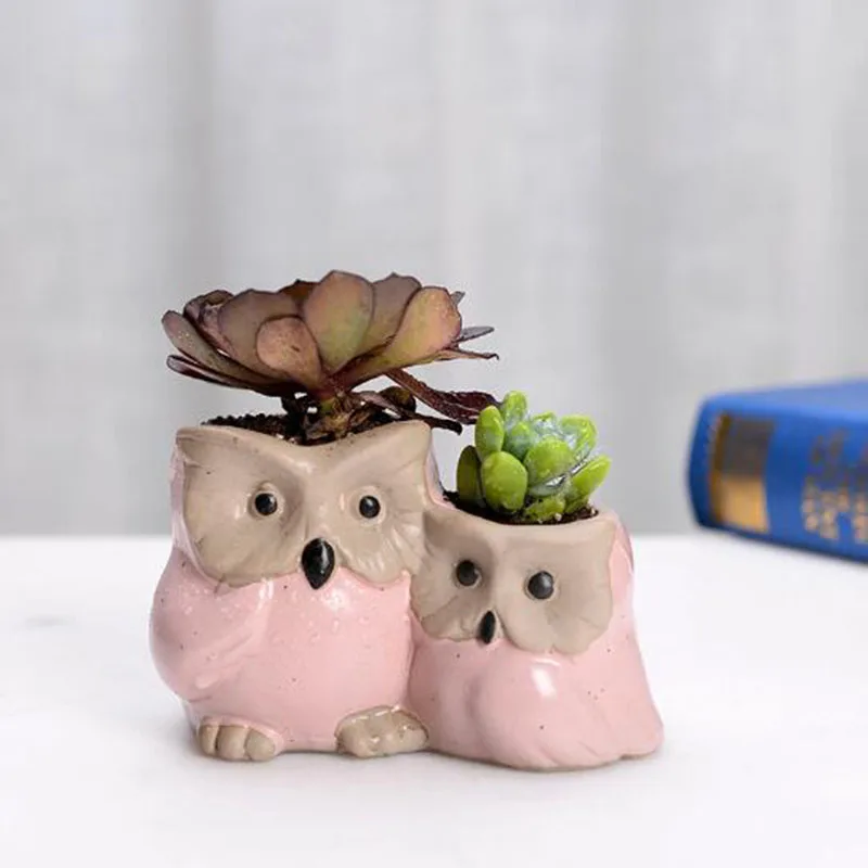 

New Succulent Plants Flowerpot Couple Owl Flower Pot Green Planter Simple Style Ceramic Crafts Bonsai Planters Desktop Ornaments