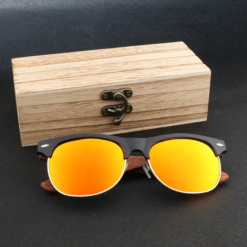 

2021 Natural Ba Flower Wood Polarized Popular Semi Rimless Yellow Male Sun Glasses For Female Oculos De Sol UV 400