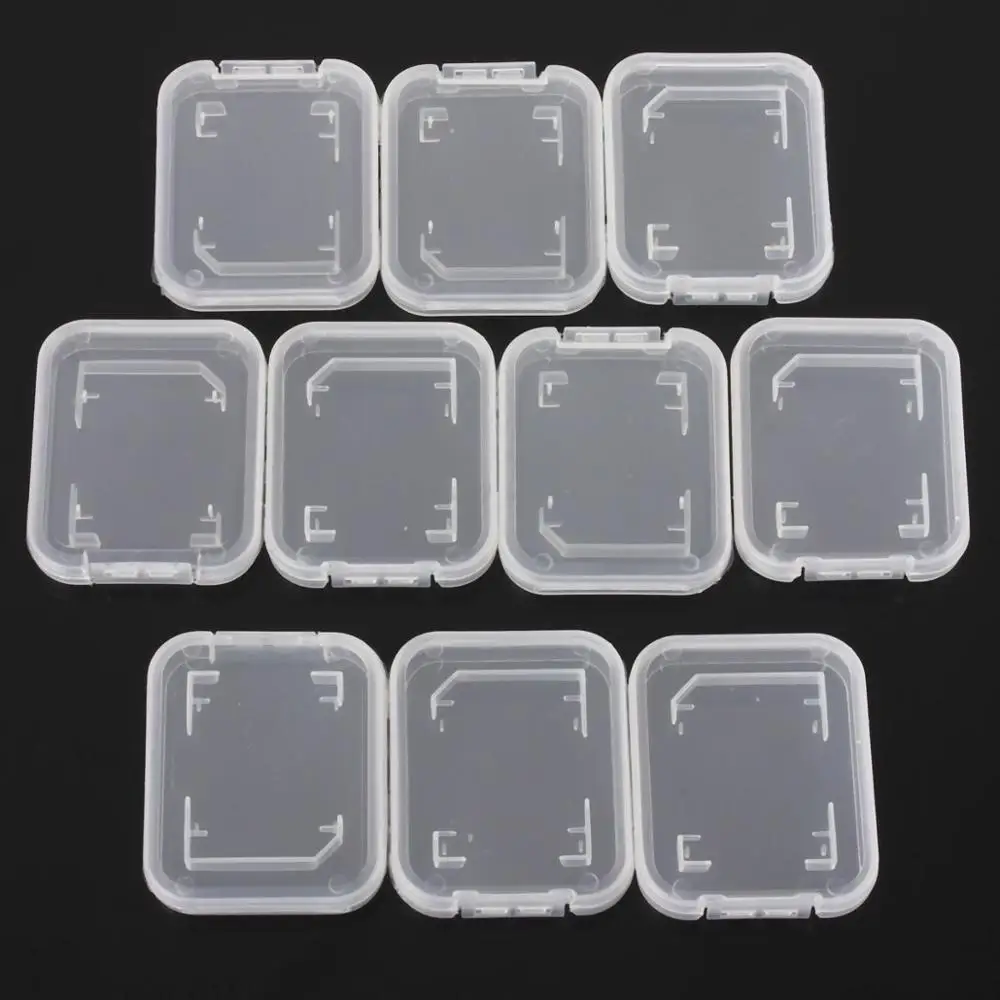 10PCS Portable Transparent Case Holder Box Storage Clear Standard Memory Plastic Card Case for Standard SD SDHC TF Memory Card