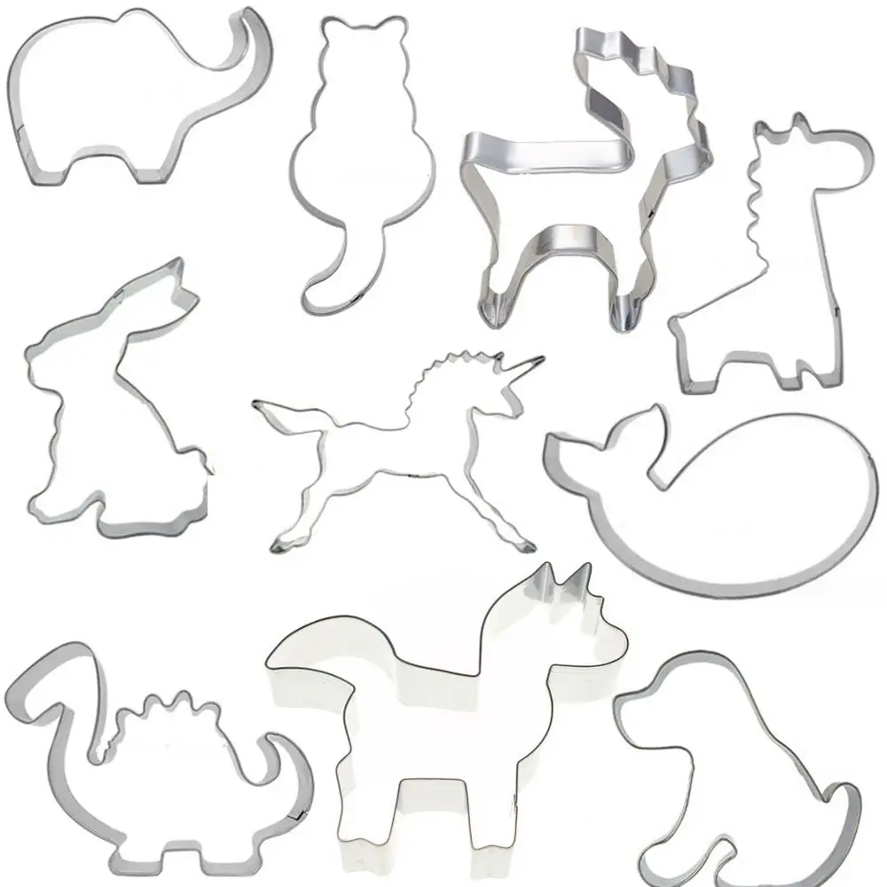 

10pcs Biscuit Molds for Cookies Press Cutters Set in Animal Shapes Dog,Elephant,Rabbit Horse Bakery Modeling Tools for Kitchen