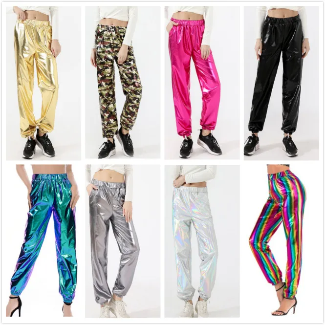 2022 The New Reflective Casual Sports Street Hip Hop Party Shiny Symphony Trousers Laser Loose Pants Femme Streetwear Womens Pan