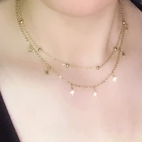 new non fade stainless titanium steel hexagram star gold tassel necklace women choker pendants suspension chain necklaces