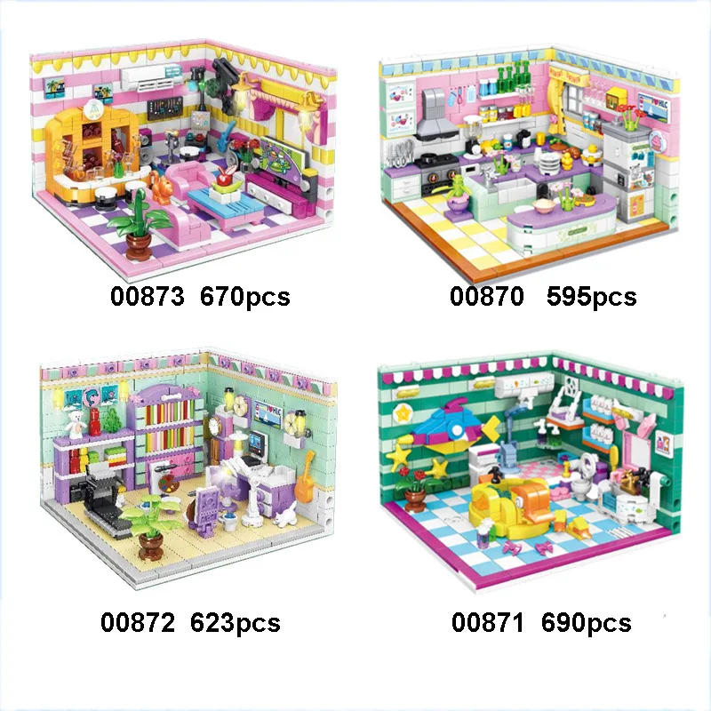 500PCS City Building Blocks Sets Kits Friends House Bedroom Kitchen Study bathroom Model Educational street view Toy For Girls | Игрушки и