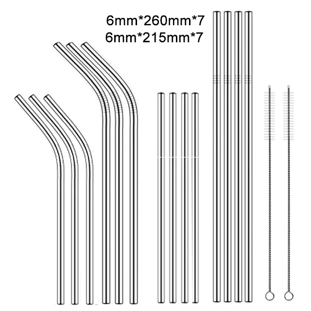 Pack14-2Brush 260 х 6 мм многоразовая пивная соломенная Высокое качество 304 Нержавеющая сталь металлическая соломинка с чистящая щетка для кружек 20/30 унций - Цвет: Pack14-2Brush