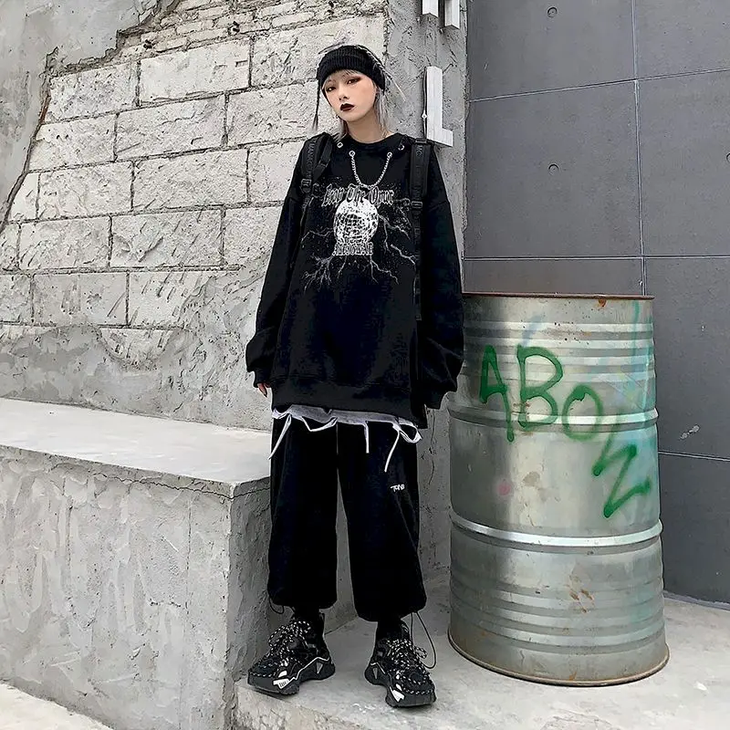 

hoodies sweatshirt hoodie korean gothic oversized clothes for women 2020 fall black tops long sleeve sweater o-neck couple top