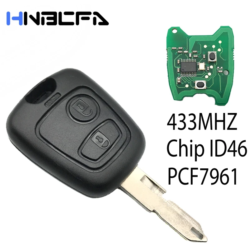 

2 Buttons Remote Control Car Key Fob Controller ID46 433MHZ Chip With Transponder NE73 Blade For PEUGEOT 206 Car Key PCF7961