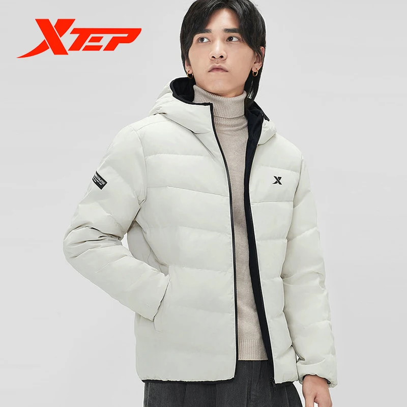 

Xtep Men's Fashion Down Hooded Jacket Male Warm Solid Short Overcoats Windproof Cold Antifreeze Coat Men Winter 881429199195