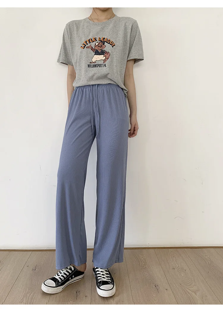 

2021 Women Summer Pants Casual Stretch High Waist Women Solid Color Stright Pants Female Trousers Women Ankle Length Pants