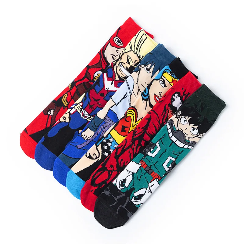Носки с принтом аниме Midoriya izku Wonder Woman Uchiha Sasuke All Might Flash милые забавные персонализированные мужские хлопковые носки для влюбленных