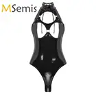 Женский кожаный купальник, с вырезом на шее и открытой спиной