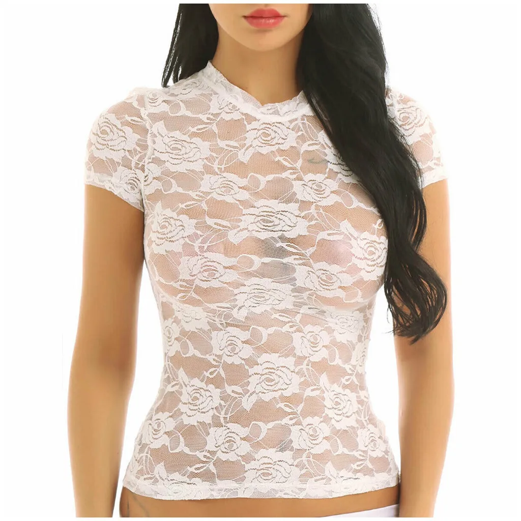 Прозрачный укороченный топ Женский сетчатый с коротким рукавом женская рубашка