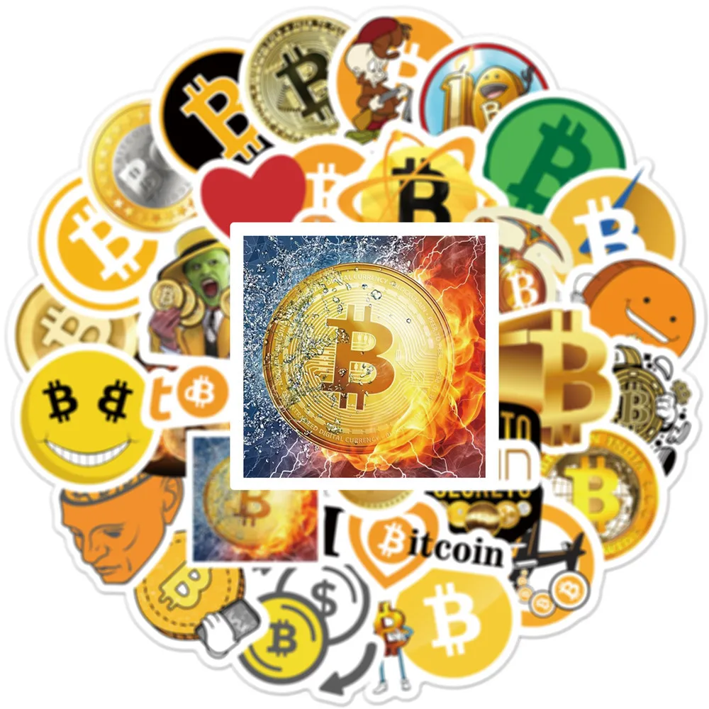 

10/30/50pcs Cartoon Bitcoin Graffiti Virtual Currency Bike Kettle Helmet Stickers Birthday Party Gift Trunk Car Computer
