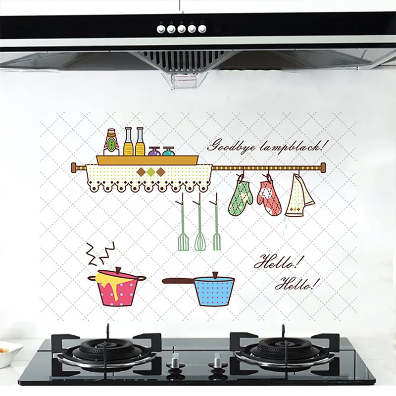 

Cartoon cute wind oil paste restaurant kitchen stove decorative mural paste aluminum foil high temperature resistance