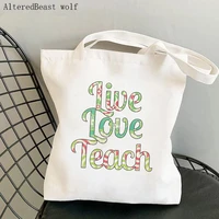 women shopper bag green love teach printed kawaii bag harajuku shopping canvas shopper bag girl handbag tote shoulder lady bag