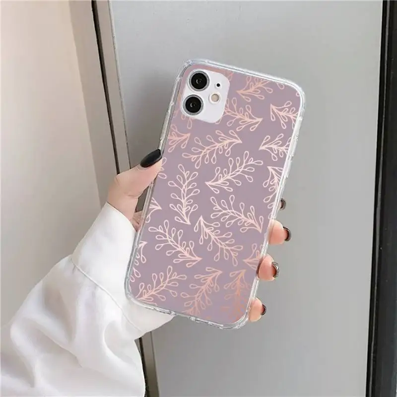 

Elegant Rose Gold pattern Phone Case Transparent for iPhone 11 12 mini pro XS MAX 8 7 6 6S Plus X 5S SE 2020 XR