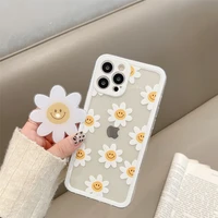 smiley face phone case with sunflower holder for iphone 13 11 12 pro max xr xs max x 7 8 plus 13 soft tpu clear shockproof cover