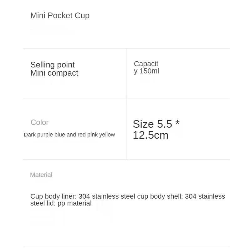 

Convenient Small and Fresh Ladies Pocket Cup Mini Water Cup Fashion Thermos Cup Stainless Steel Material Cute Holiday Gift