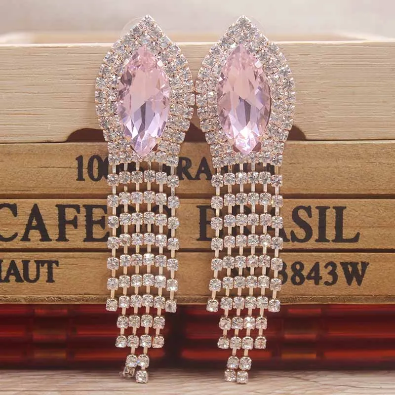 Горячая Распродажа высококачественные бледно розовые стразы кристалл Длинная