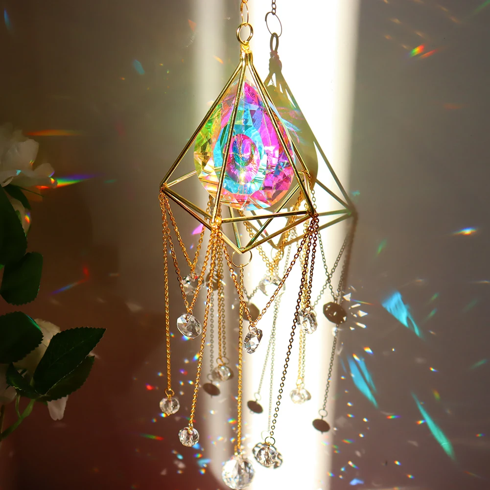 

Crystal Sunshade Pipa Prism Hanging Rainbow Metal Pendant Pendant Home Garden Car Decoration Curtain Pendant Wedding Decoration