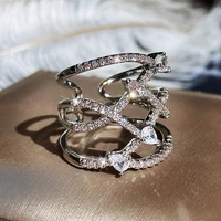 huitan new trendy adjustable opening rings for women fancy cross design full cubic zirconia bling bling fashion rings jewelry