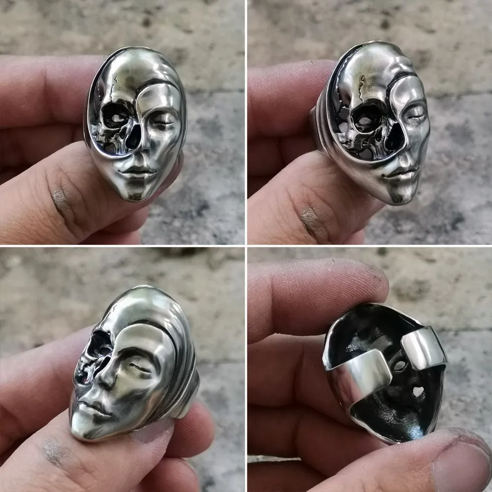LINSION Cupronickel Life Death Heaven Hell Skull Face Кольцо мужское байкерское Рок Панк ювелирные