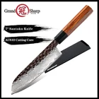 Кухонный нож Grandsharp сантоку, японские 3-слойные Ножи ручной работы из высокоуглеродистой стали AUS10, прибор для готовки шеф-повара, для нарезки суши, 7 дюймов