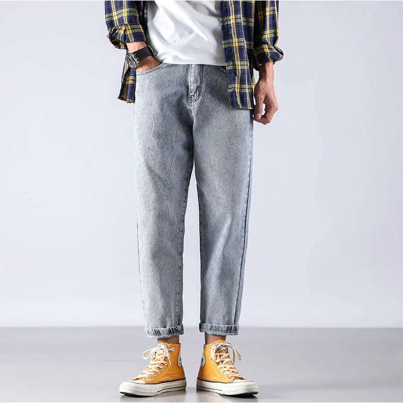 

Lightweight Men's Loose Jeans Summer Casual Men Straight Ankle-Length Pants Male Thin Wide Legs Denim Pants