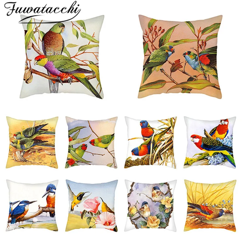 

Fuwatacchi Parrot Birds Photo Pillow Case Floral Animals Printed Cushion Cover for Home Sofa Decorative Throw Pillows Cover New