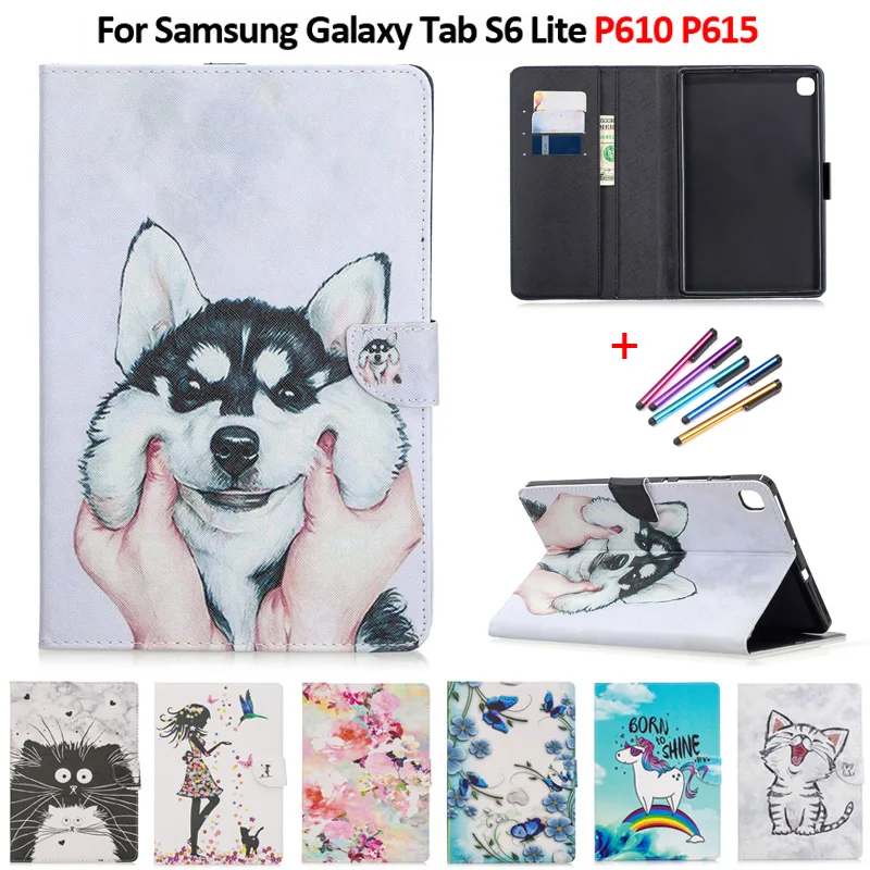 

Чехол для планшета Samsung Galaxy Tab S6 Lite SM P610 P615, кожаный чехол с мультяшным цветочным рисунком для Samsung Tab S6 Lite, чехол