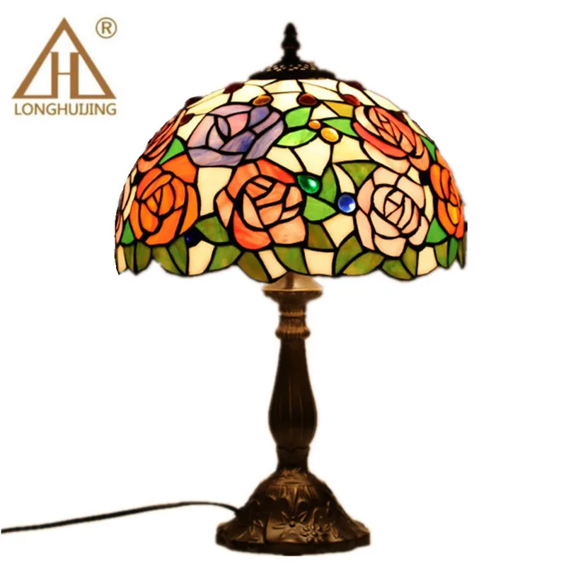 Настольная лампа Тиффани из витражного стекла в европейском стиле барокко