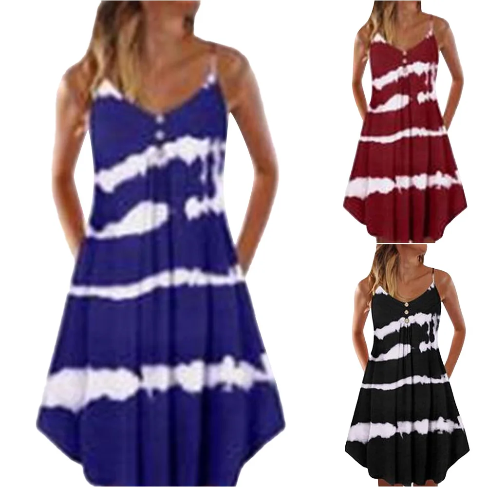 

Women's Fashion Casual Loose Dress V-neck Printing Dresses Loose Summer Above Knee Mini Vestido Feminino