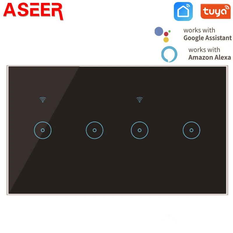 ASEER Tuya/Ewelink приложение Smart Wifi настенный сенсорный выключатель, пульт дистанционного управления 4 банды беспроводной переключатель mart, работает Google/Alexa