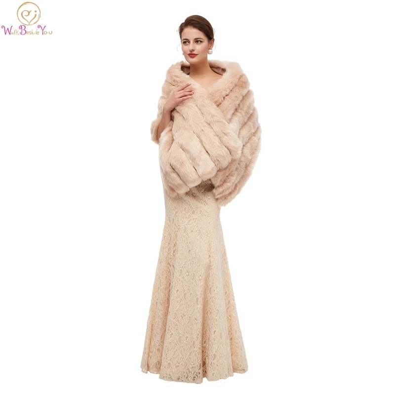 Накидка цвета шампанского для вечервечерние меховая Свадебная накидка шали