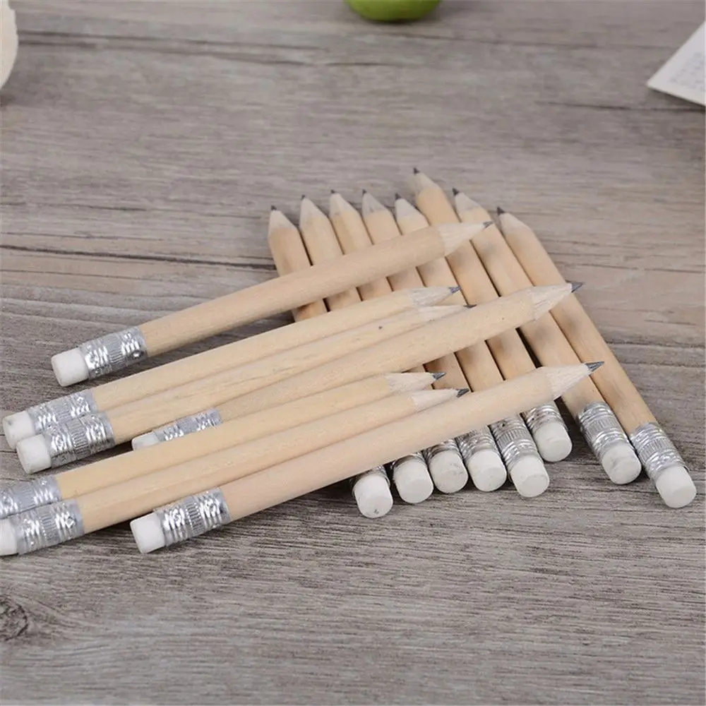 

10pcs Mini Wooden Pencils with Eraser HB Black Lead Standard Pencil Set Writing Tool School Stationery Painting Drawing Supplies