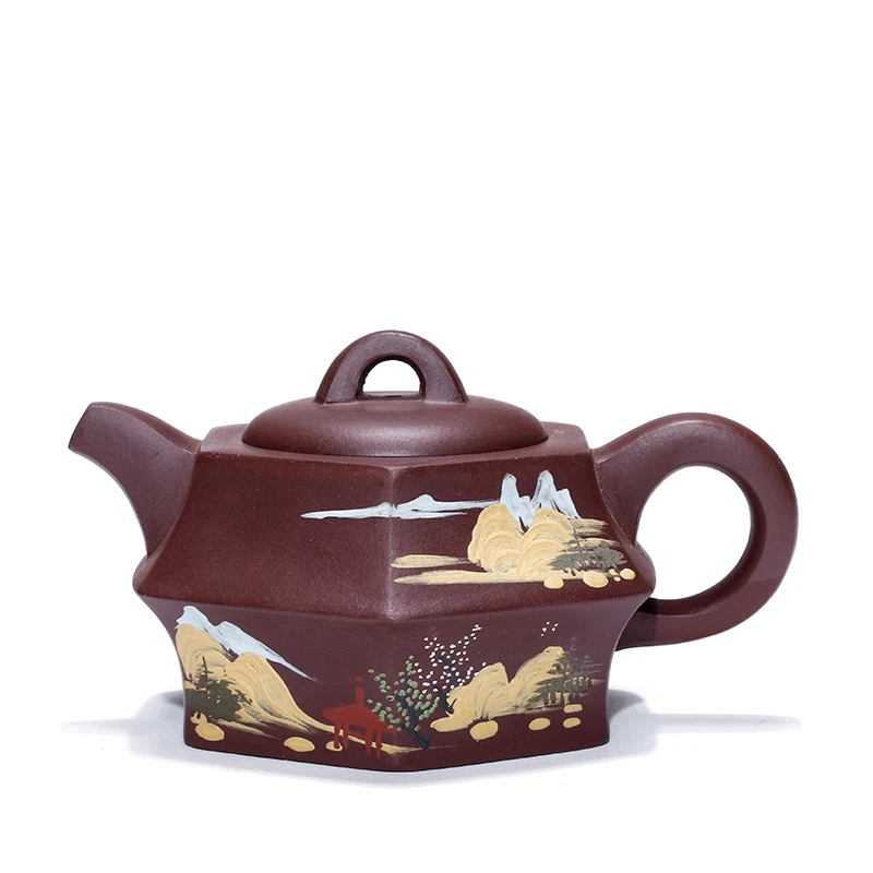 

Yixing recommended kung fu tea six penghu-glance ore purple clay mud painting capacity of 240 ml of tea sets